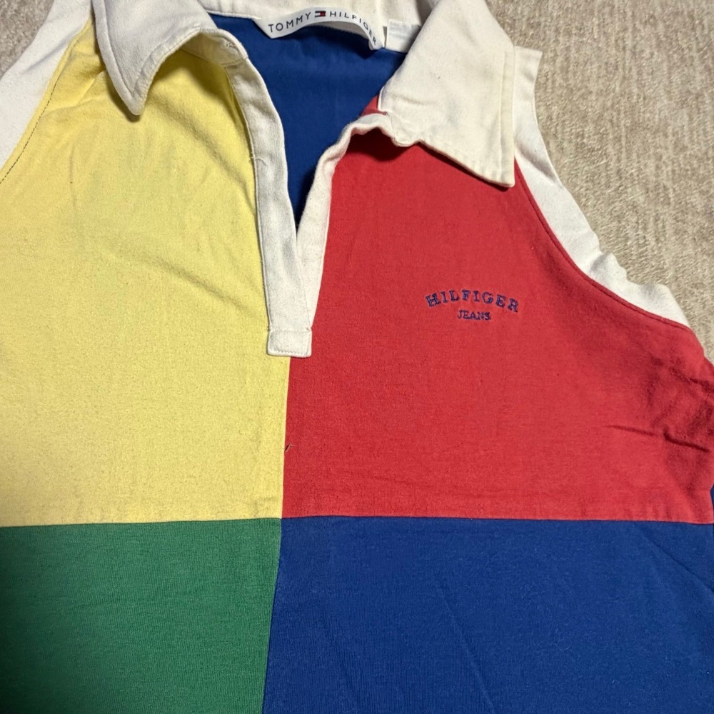 Vintage Tommy Hilfiger Jeans Colorblock Sleeveless Polo Top Womens M Y2K - Picture 2 of 4